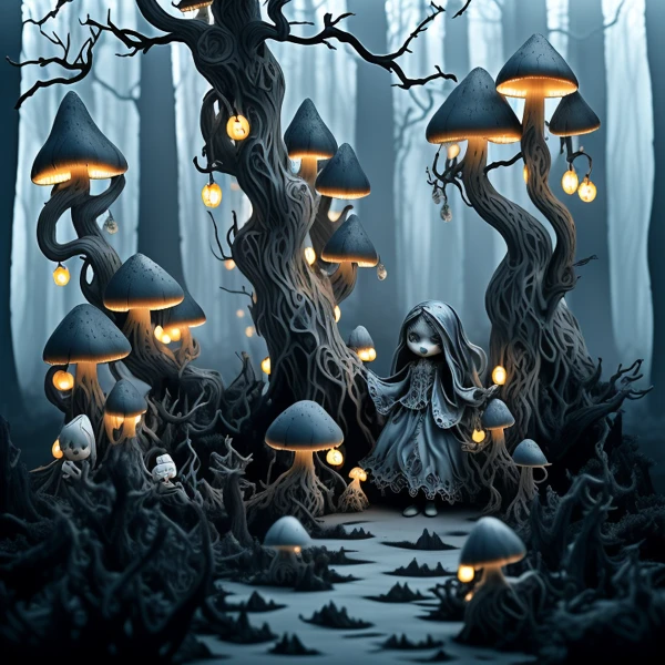 Enchanted Forest of Luminous Fungi