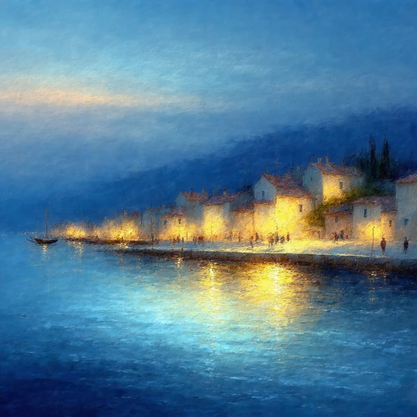 Evening Glow on a Coastal Village