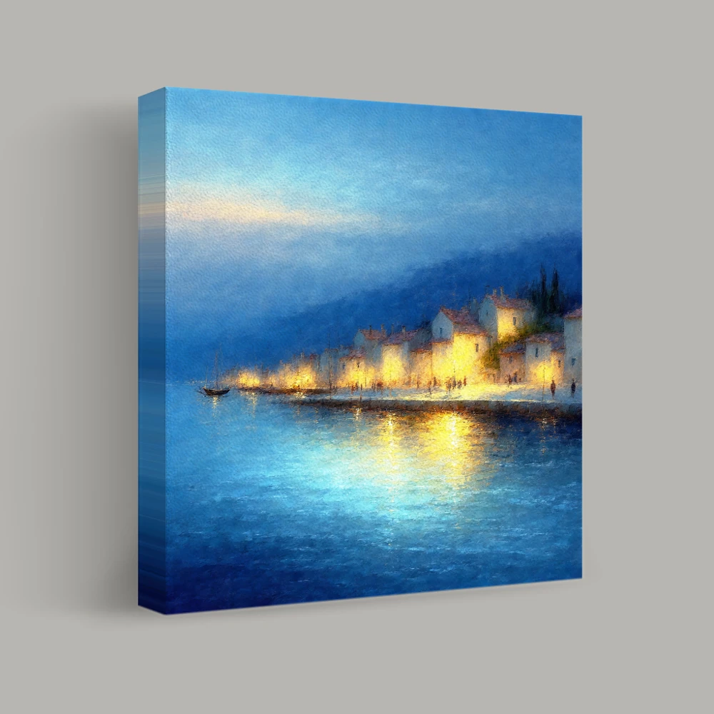 Evening Glow on a Coastal Village — canvas