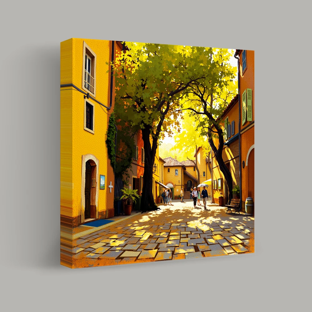 Sunlit Stroll Through an Italian Village — canvas
