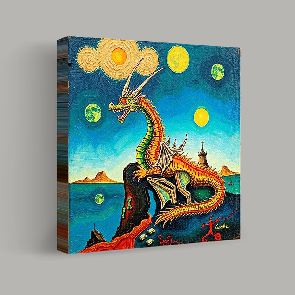 Dragon's Watchful Moonscape — canvas