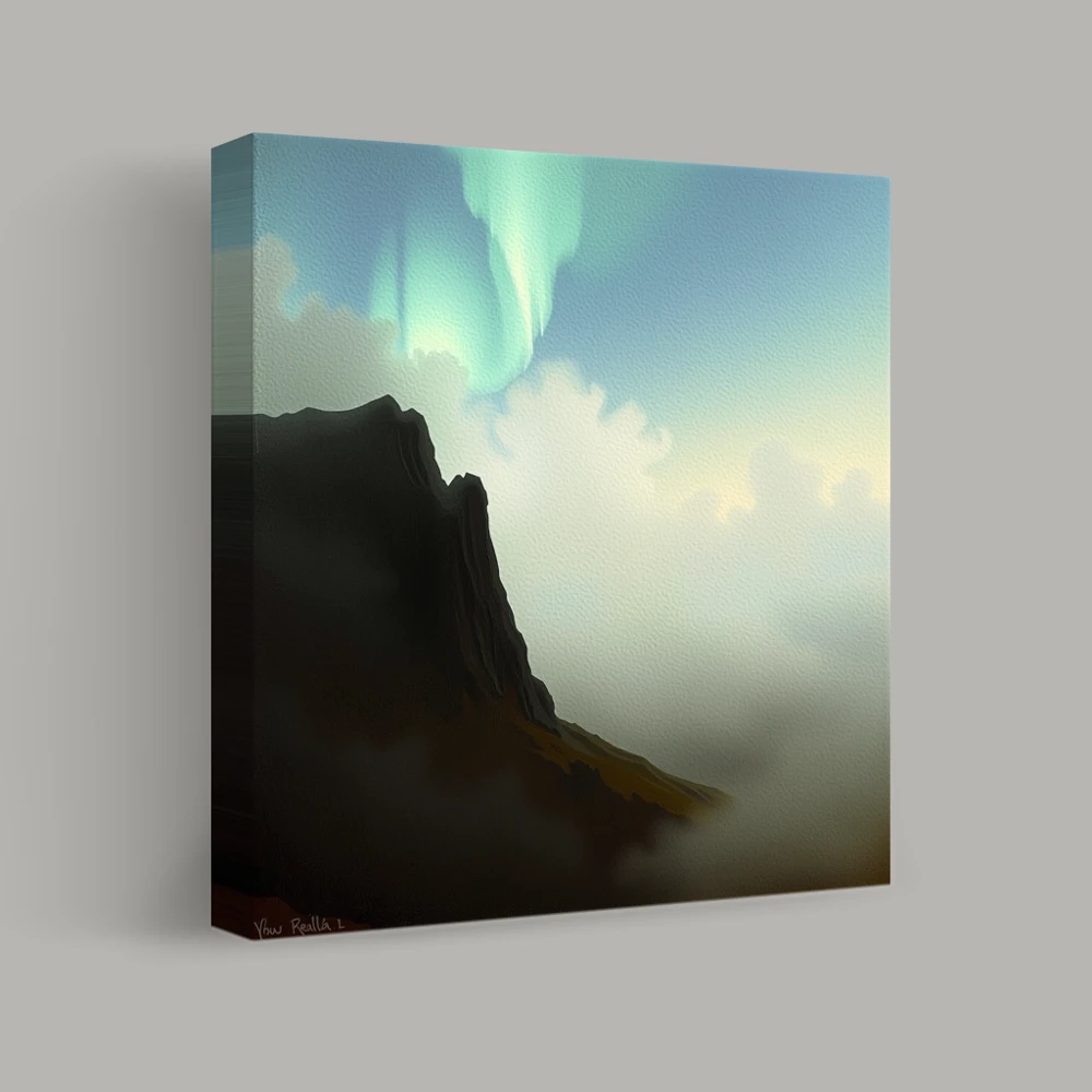 Aurora Over the Misty Peaks — canvas