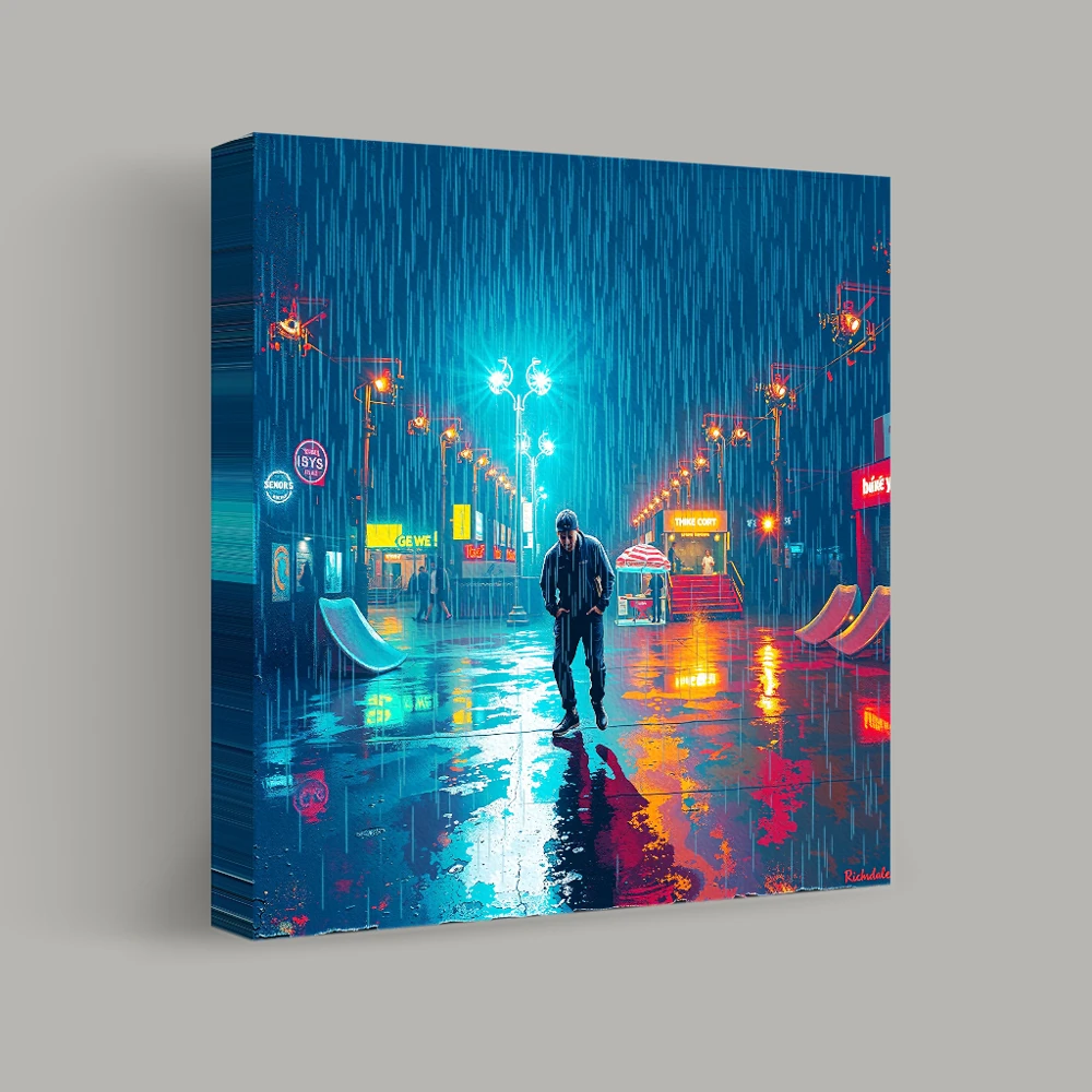 Shadows in the Neon Rain — canvas