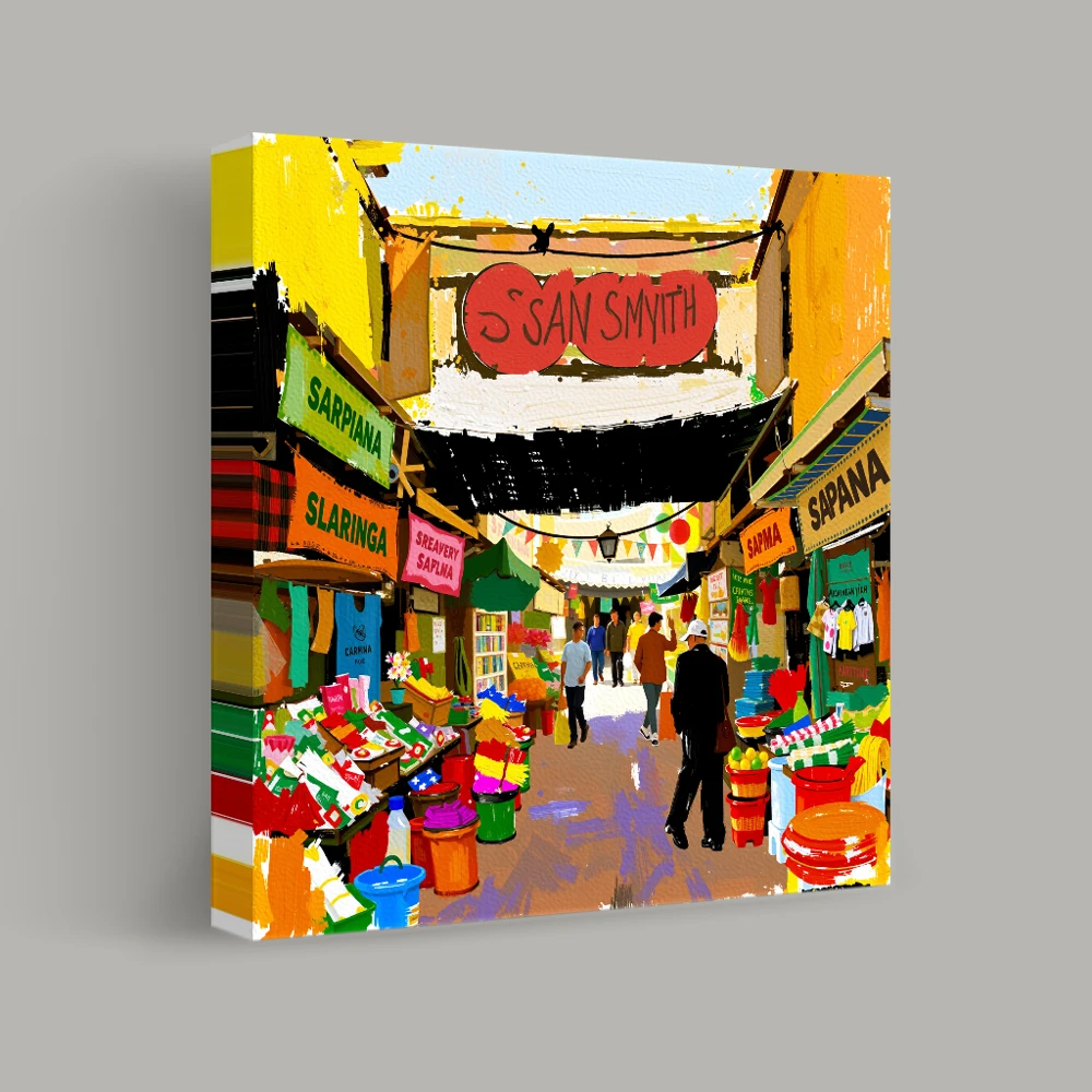 Strolling Through the Vibrant Bazaar — canvas