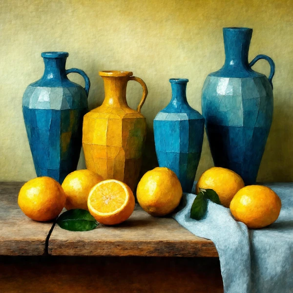 Vibrant Still Life with Vessels and Citrus view 2