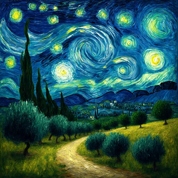 Torbellinos celestiales sobre prados tranquilos