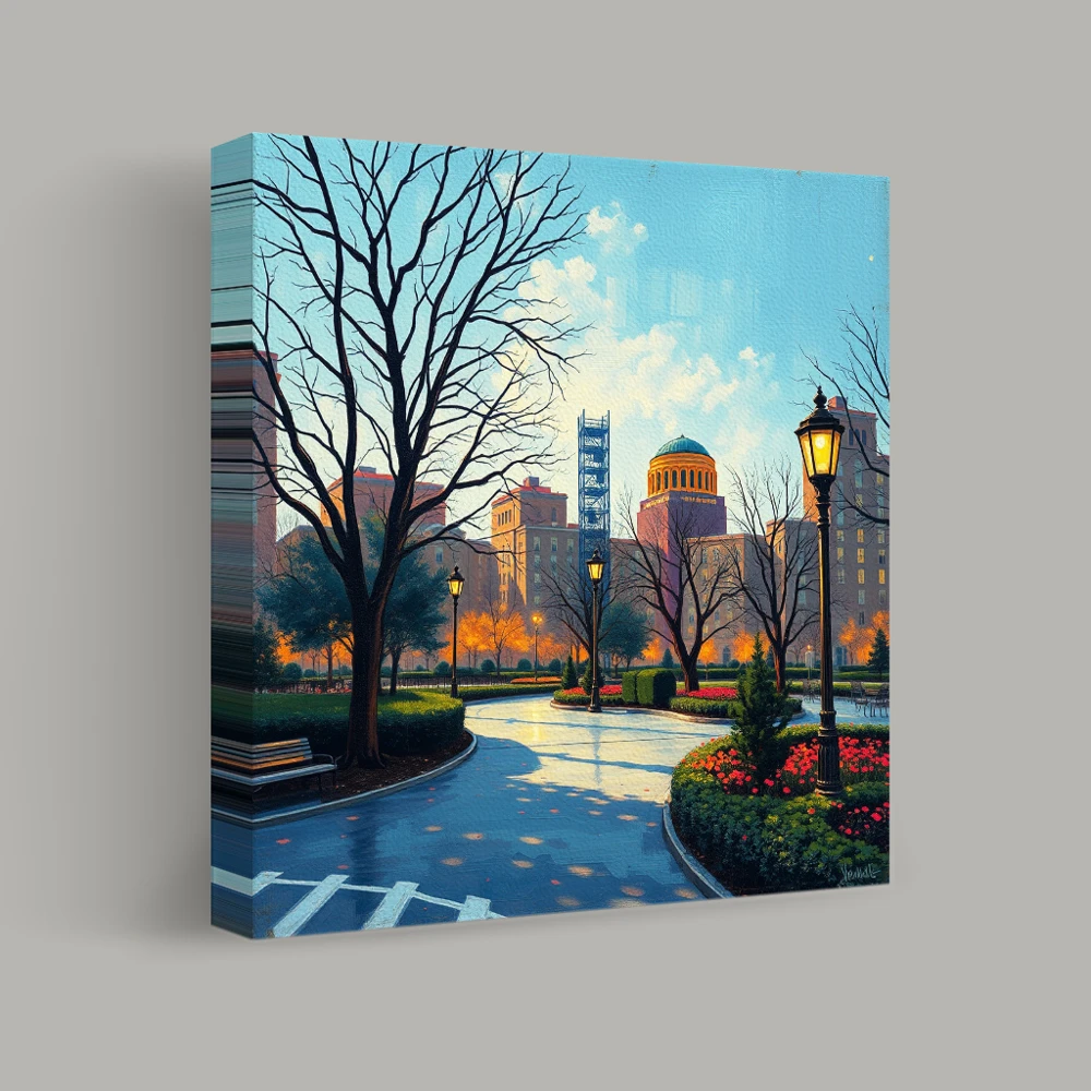 Evening Glow in the City Park — canvas