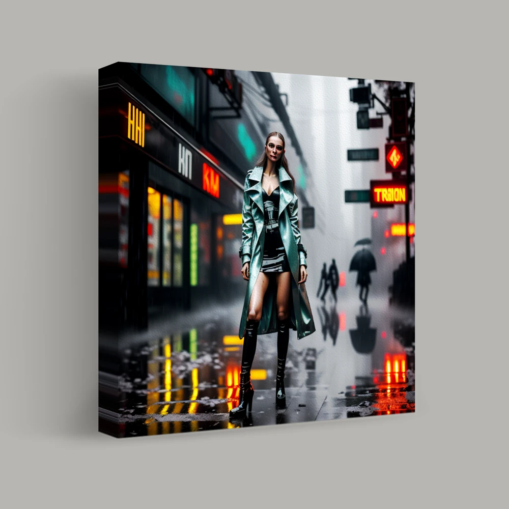 Neon Rain, Silent Streets — canvas