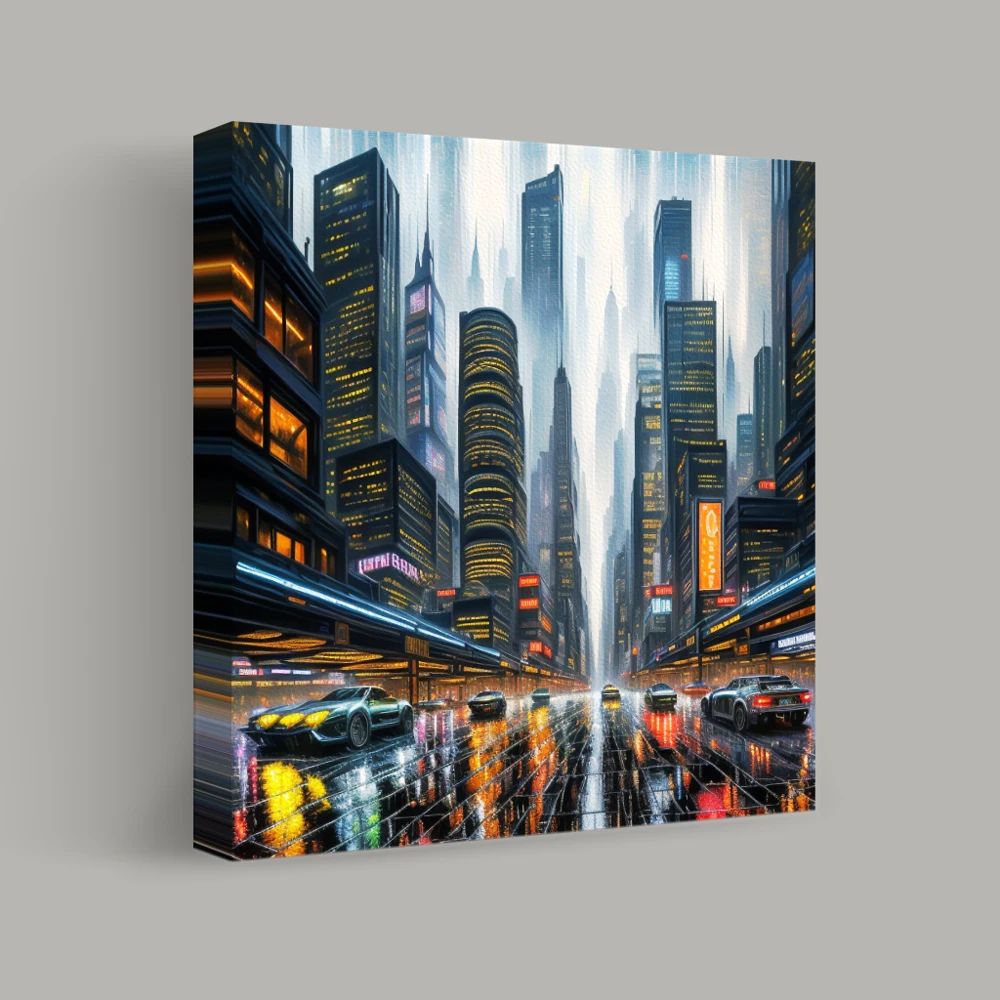 Neon Reflections in a Rainy Metropolis — canvas