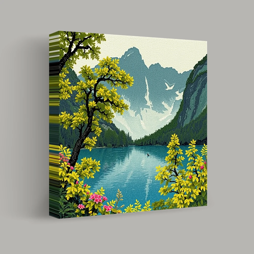 Whispering Peaks by the Lake — canvas