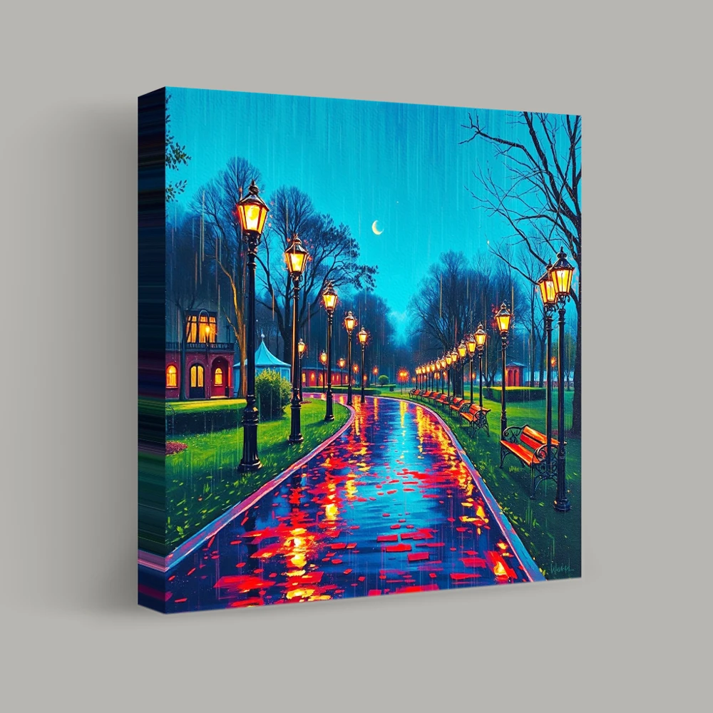 A Rainy Evening Stroll — canvas