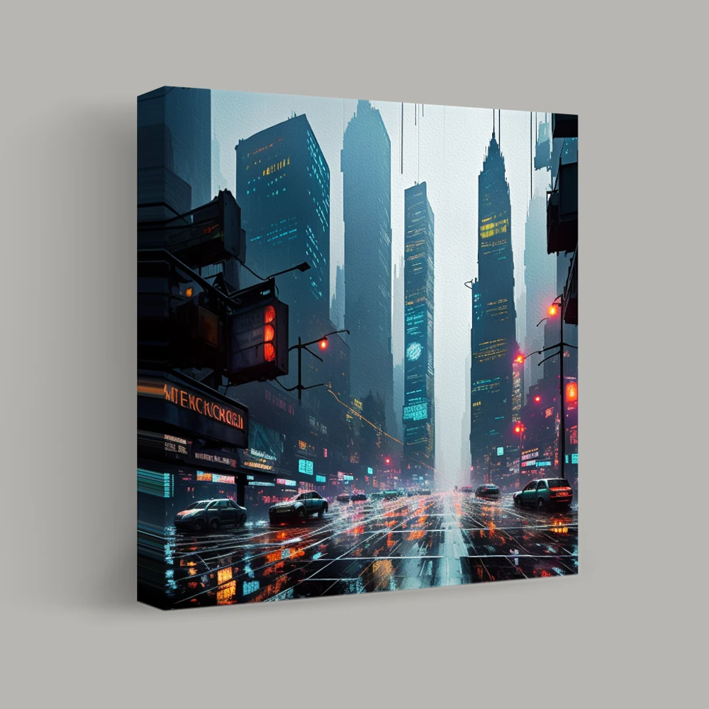 Neon Echoes in the Rain — canvas