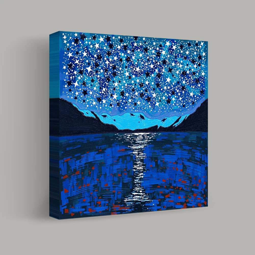Celestial Reflections Over Midnight Lake — canvas