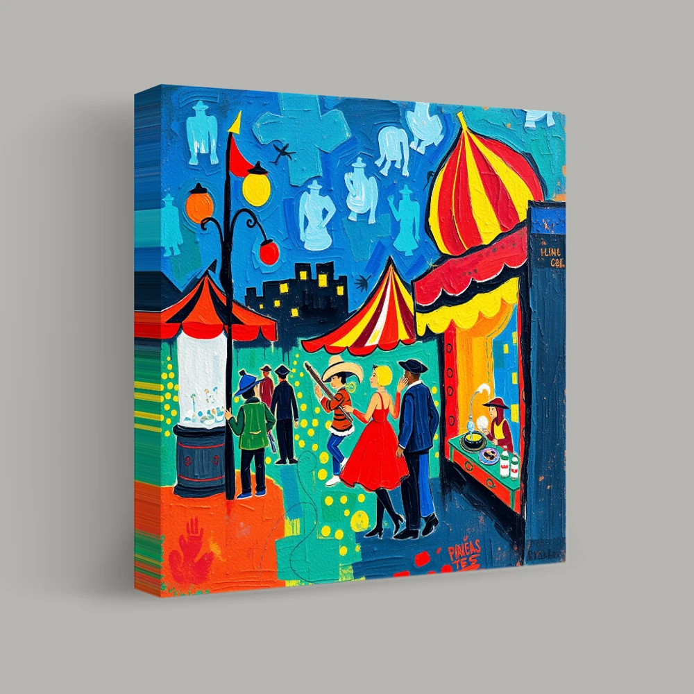 Nighttime Carnival Stroll — canvas