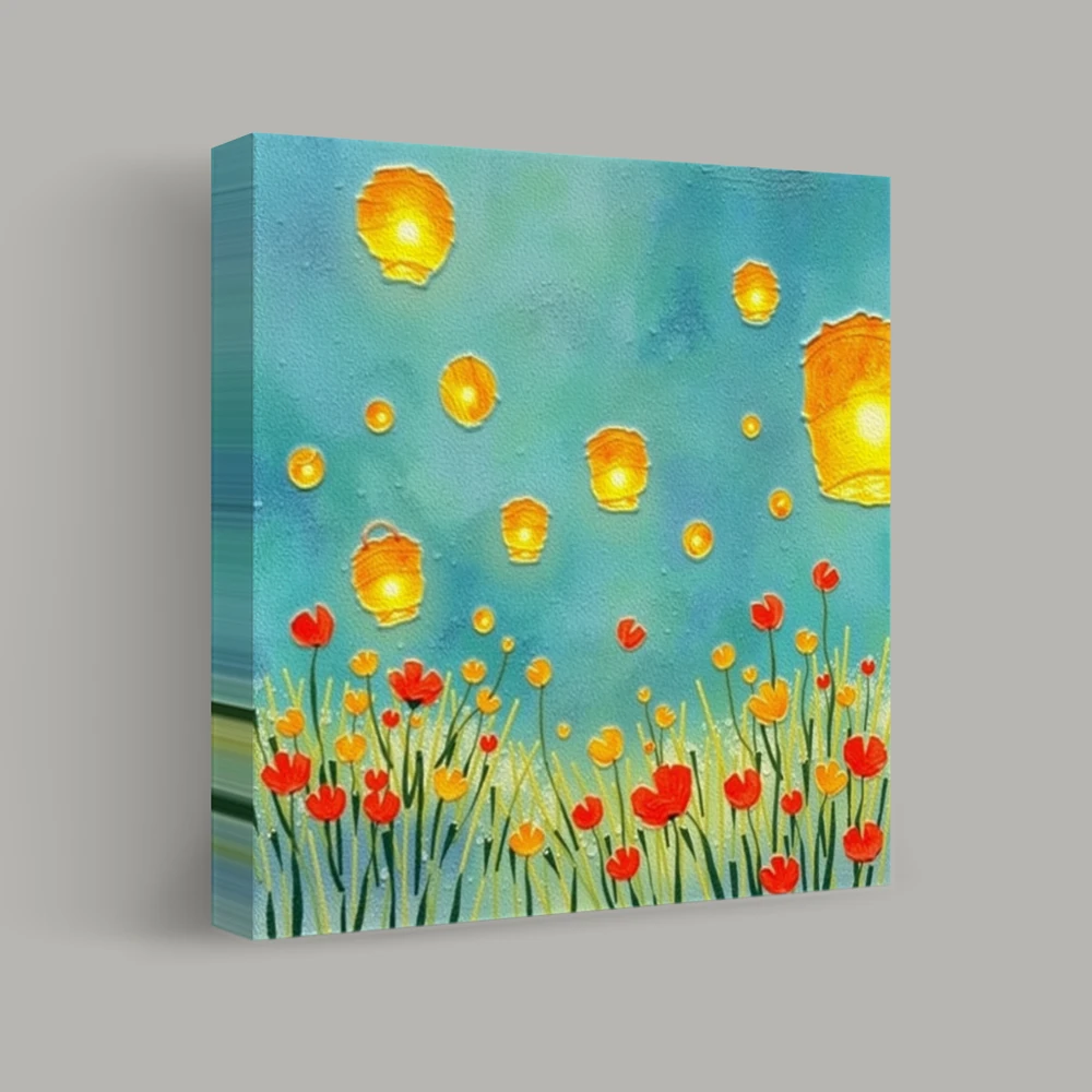 Lantaarns en Klaprozen in de Schemering — canvas