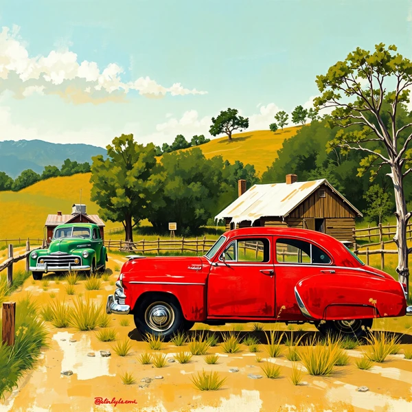 Vintage Rides in Countryside Serenity