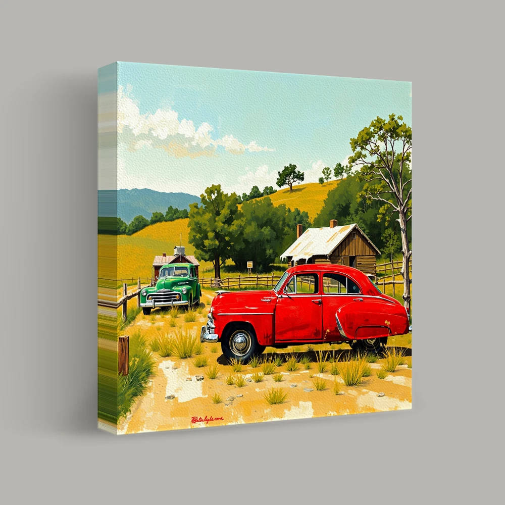 Vintage Rides in Countryside Serenity — canvas