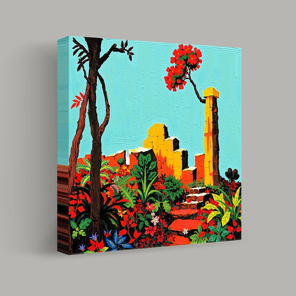 Vibrant Ruins in Bloom — canvas