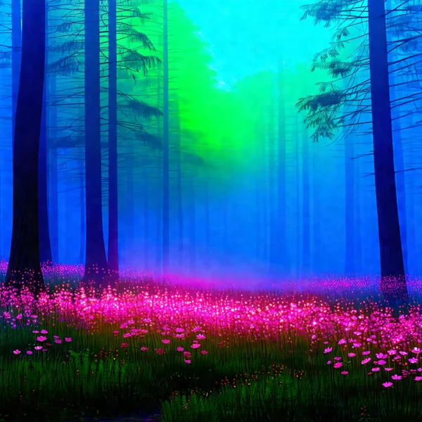 Enchanted Forest of Neon Blooms