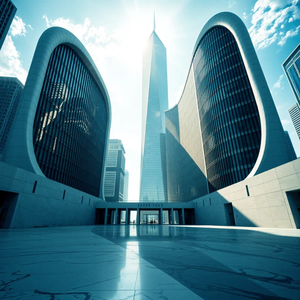 Curved Towers and Central Spire