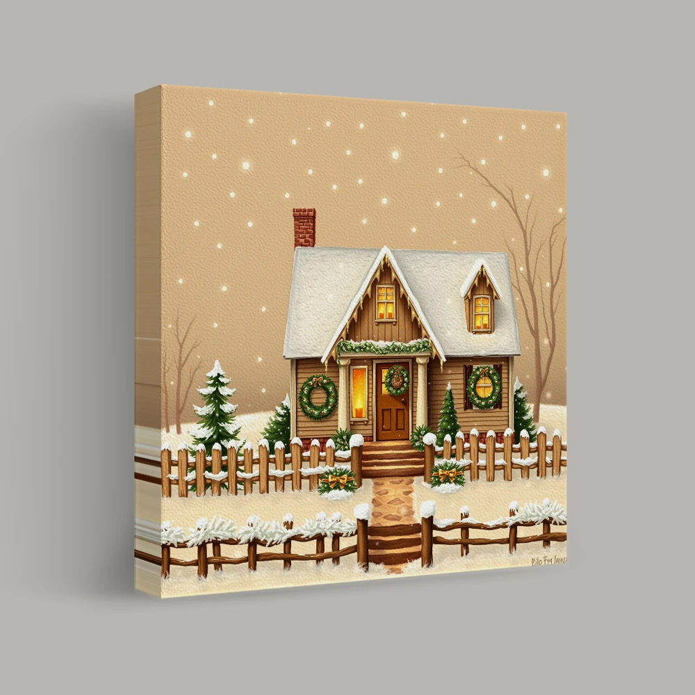 Winter Warmth at Evergreen Cottage — canvas