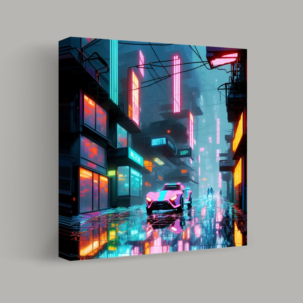 Neon Dreams in the Cityscape — canvas
