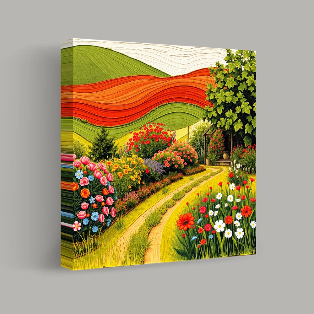 Vibrant Hillside Garden Path — canvas