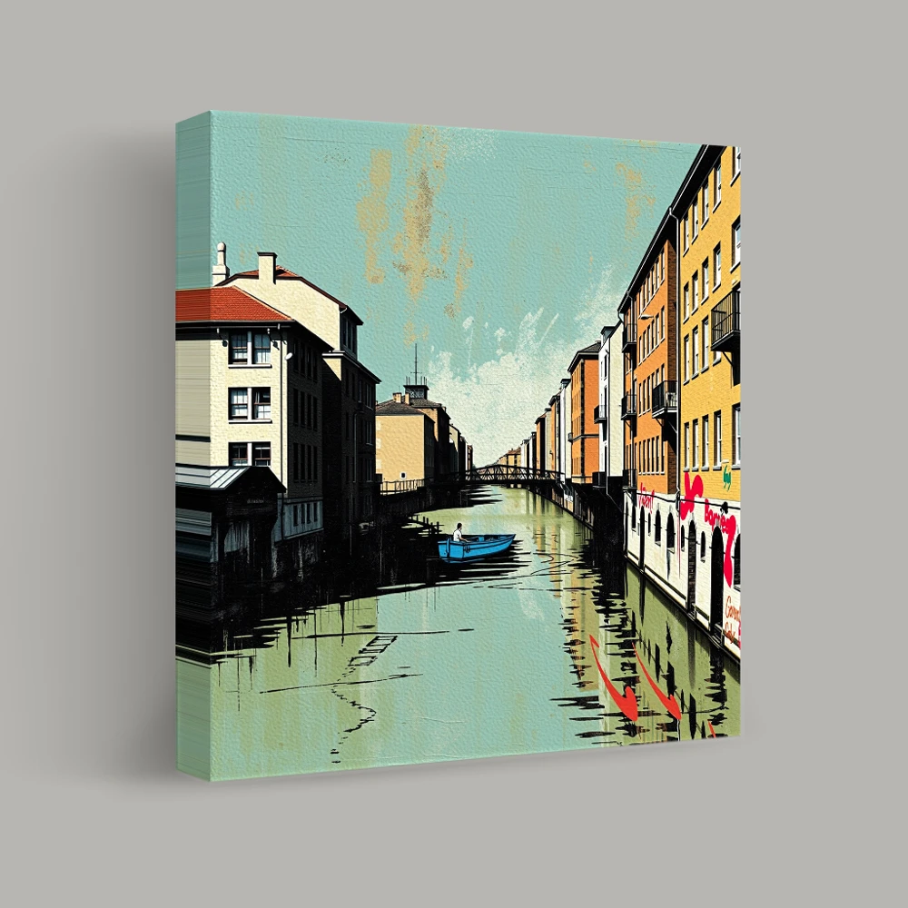 Serenity Along the Urban Canal — canvas
