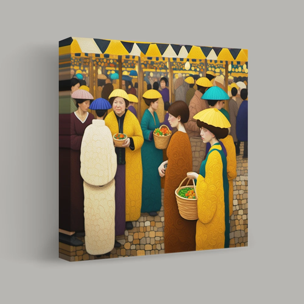 Vibrant Echoes of a Bustling Market — canvas
