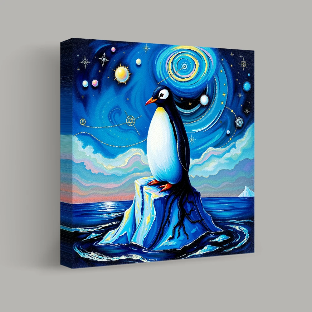 Celestial Penguin on an Iceberg — canvas