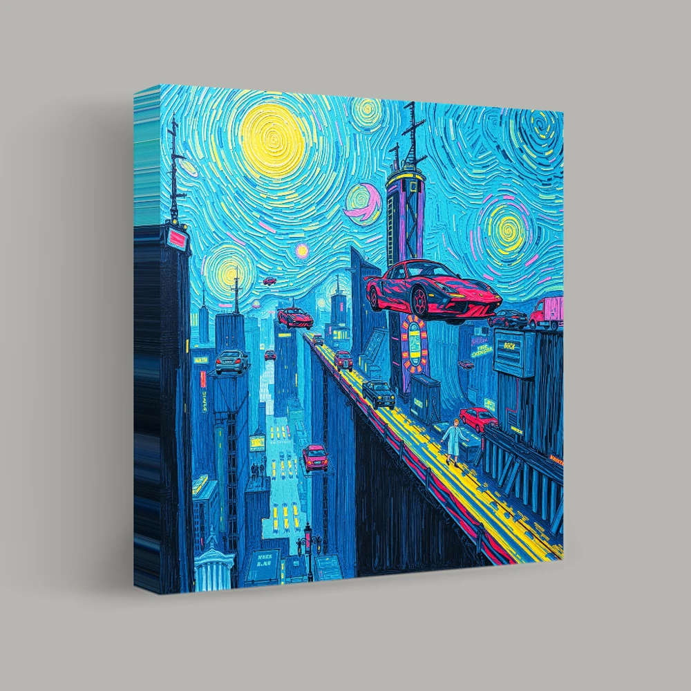 Neon Symphony of a Futuristic Skyline — canvas
