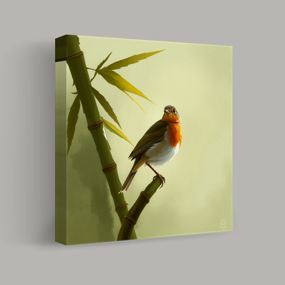 Robin Perched on Bamboo — canvas