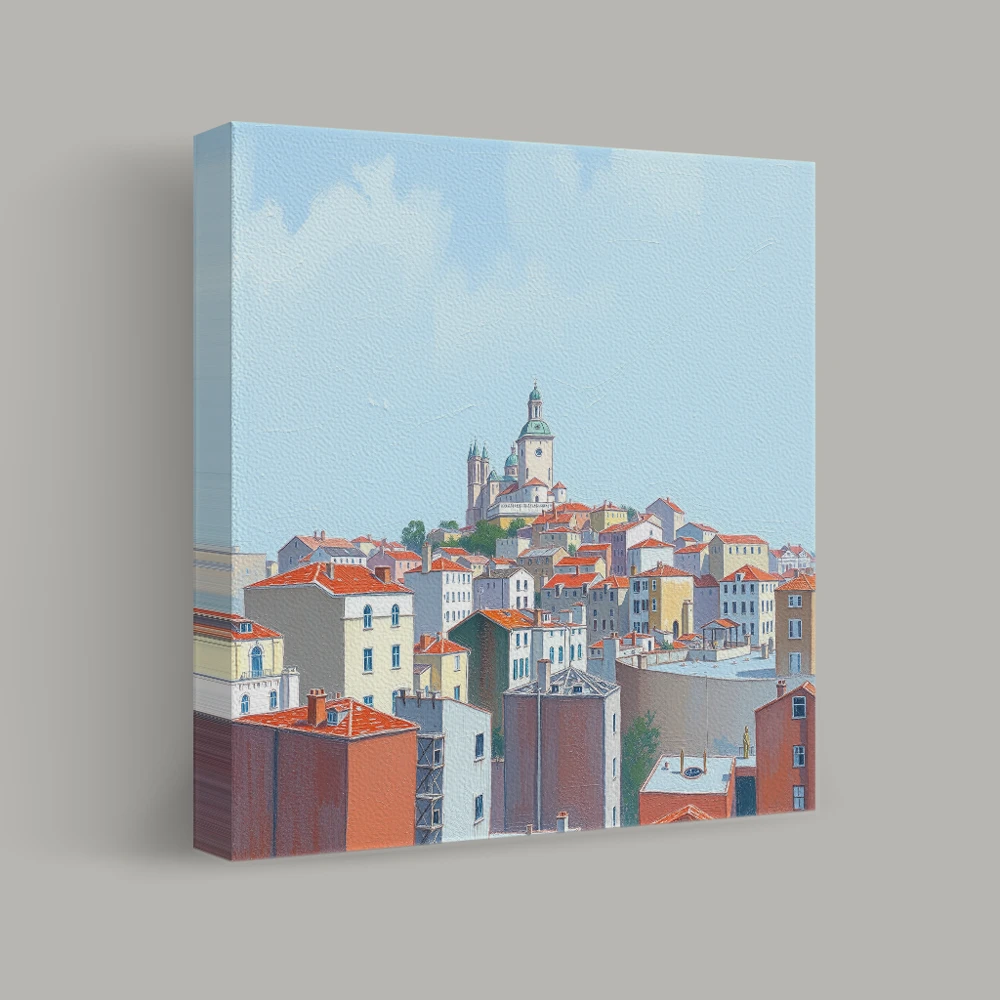 Rote Dächer in der Stadt am Berg — canvas