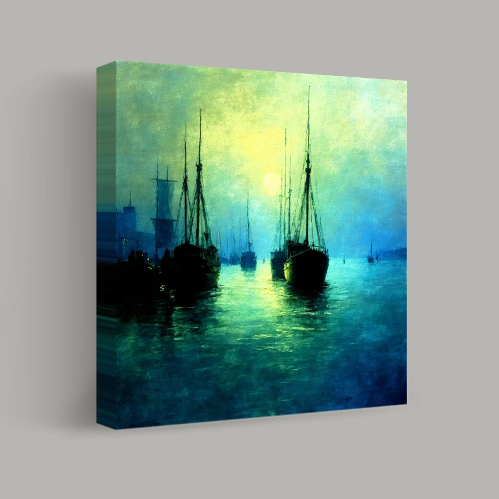 Moonlit Harbor Serenity — canvas