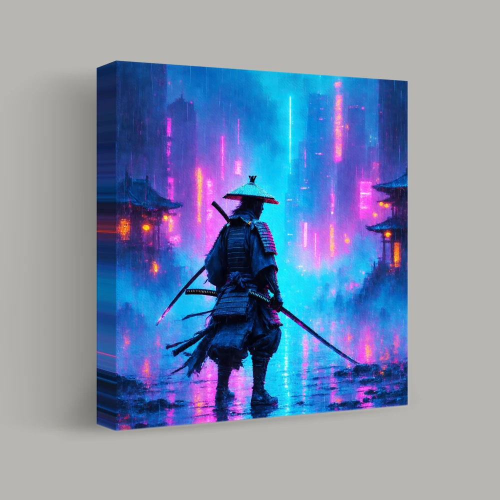 Neon Samurai's Vigil — canvas