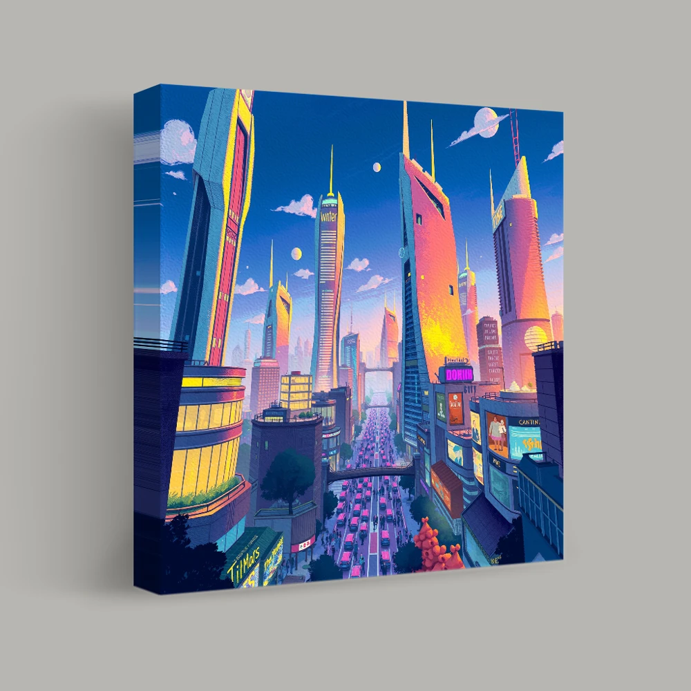 Skyscrapers of the Neon Horizon — canvas