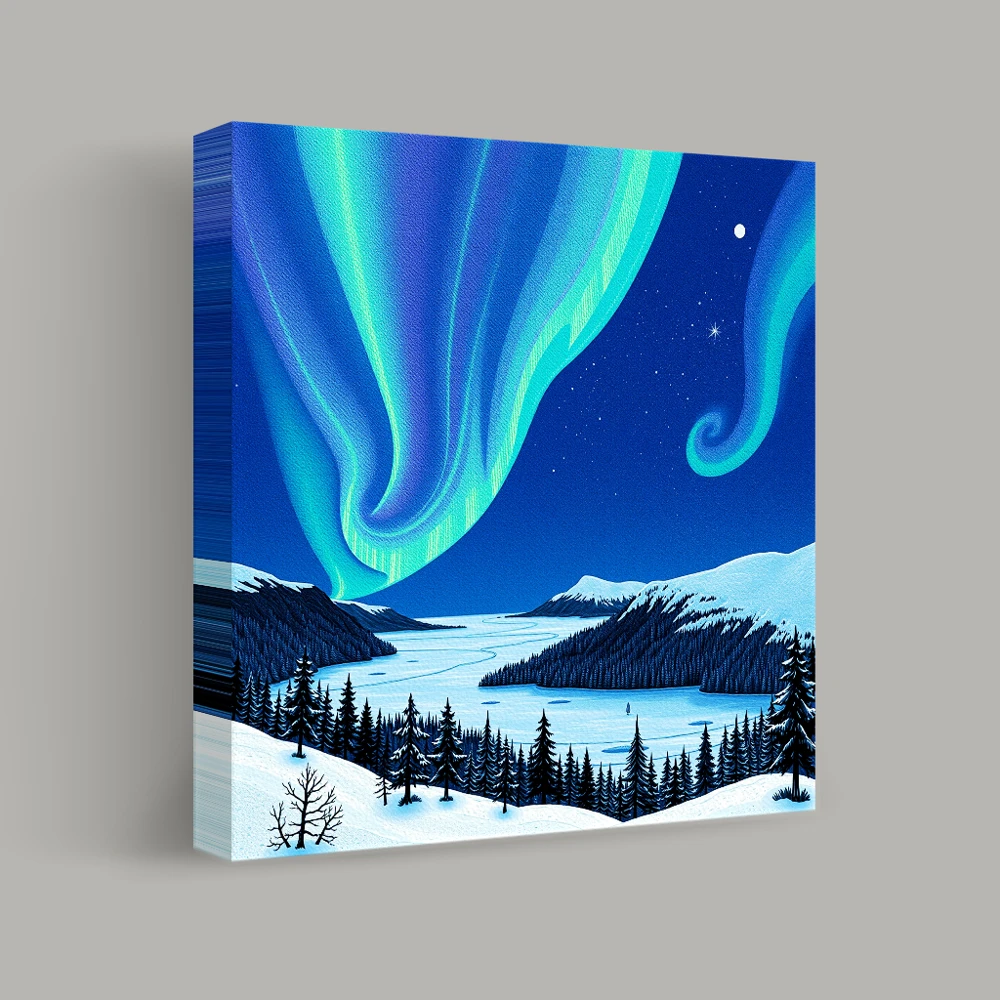 Northern Lights Over Snowy Lake — canvas
