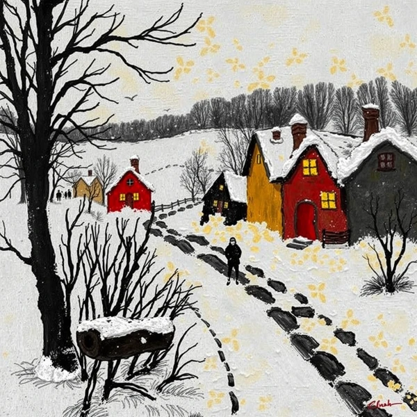 Winter Pathways Through Snowy Cottages