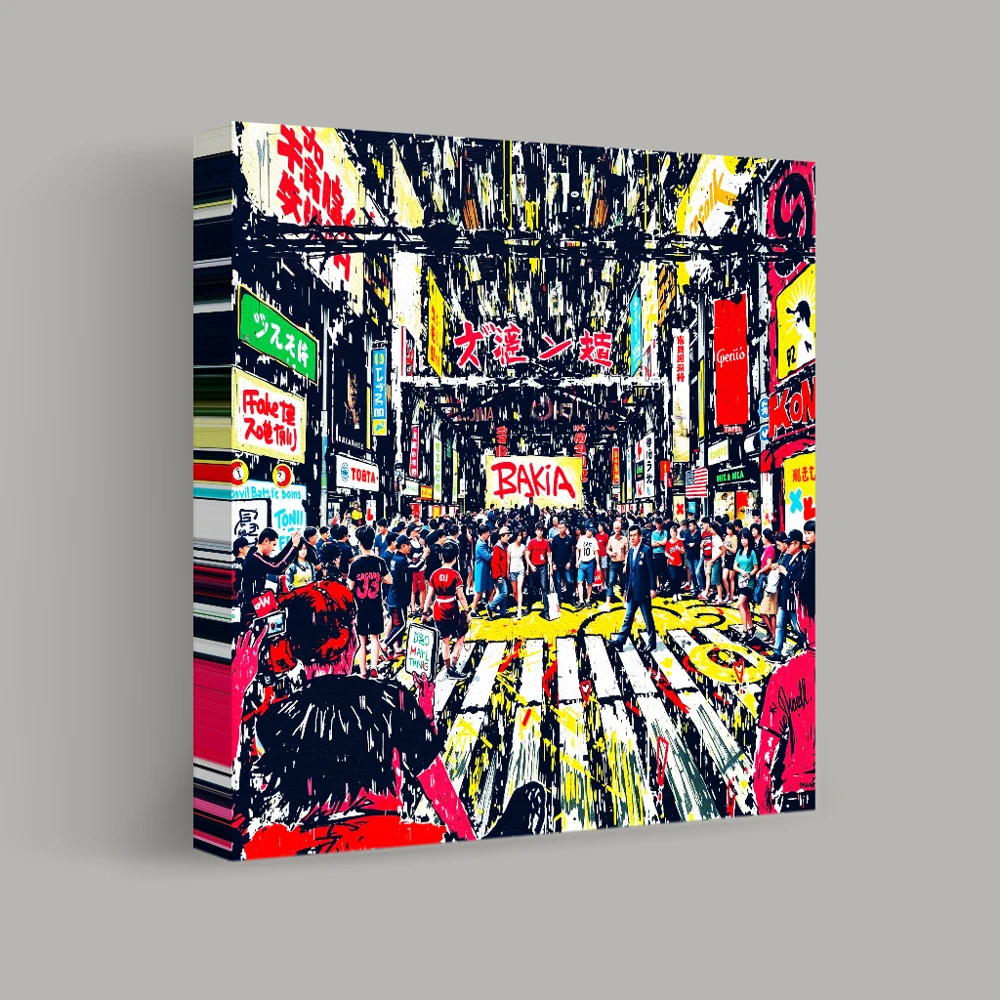 Chaos of the Neon Crosswalk — canvas