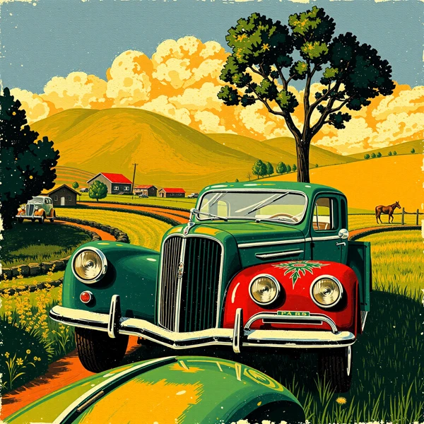Vintage Drive Through Countryside