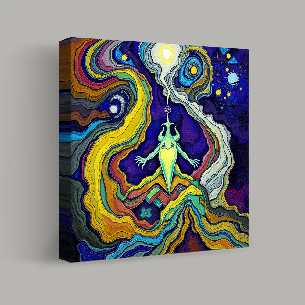 Cosmic Creature Amidst Swirling Galaxies — canvas