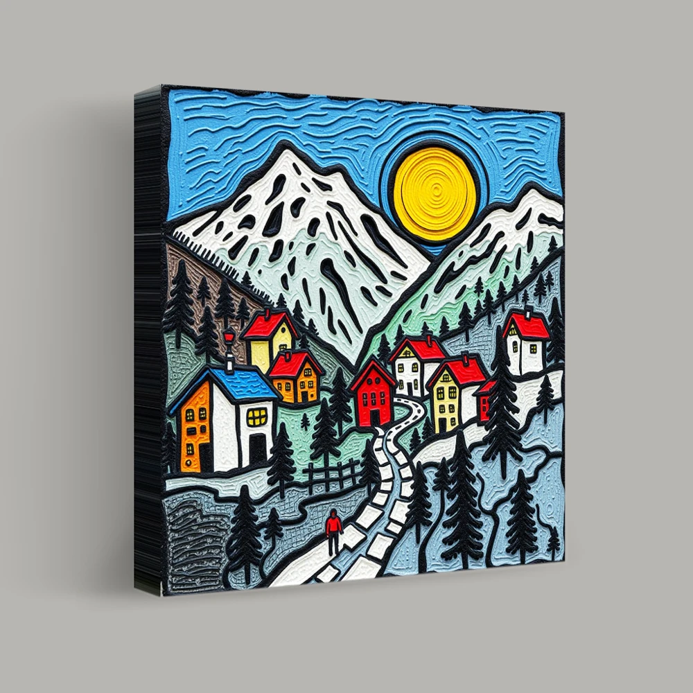 Village Under the Sunlit Peaks — canvas