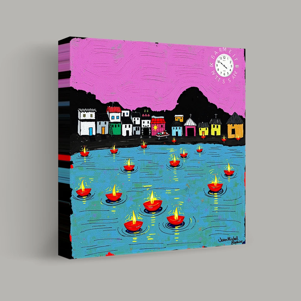 Village Reflections at Twilight — canvas