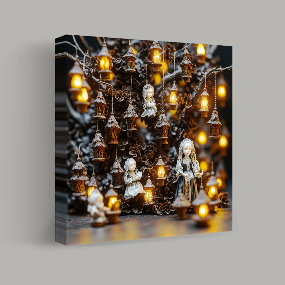 Enchanted Lanterns of the Midnight Dolls — canvas