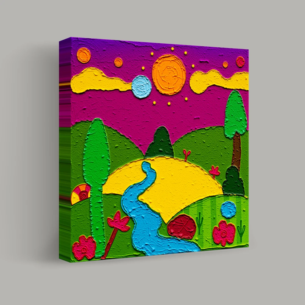 Whimsical Journey Through Colorful Meadows — canvas