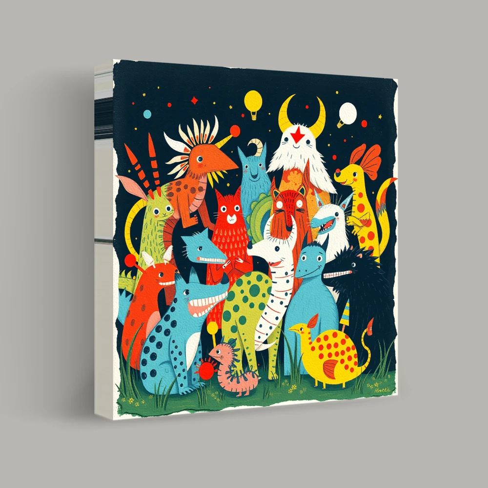 Assembly of Whimsical Creatures — canvas