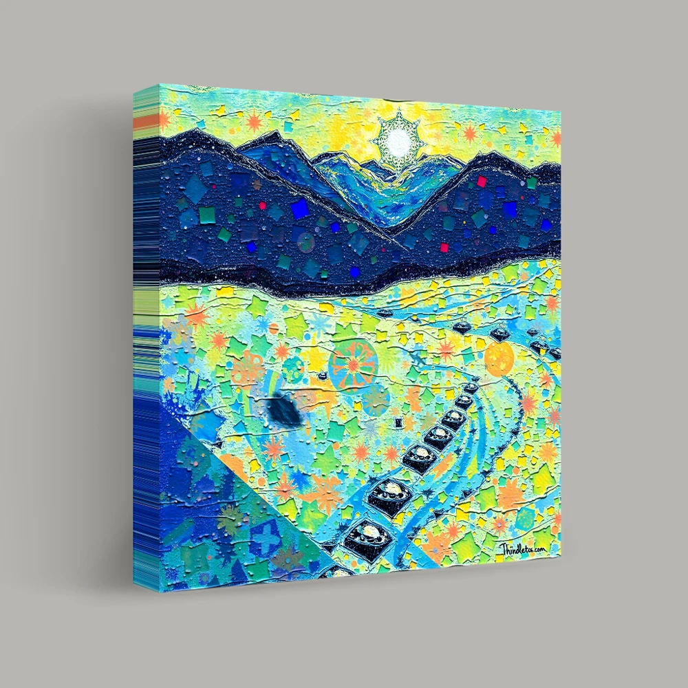 Sunlit Path Through Kaleidoscope Peaks — canvas