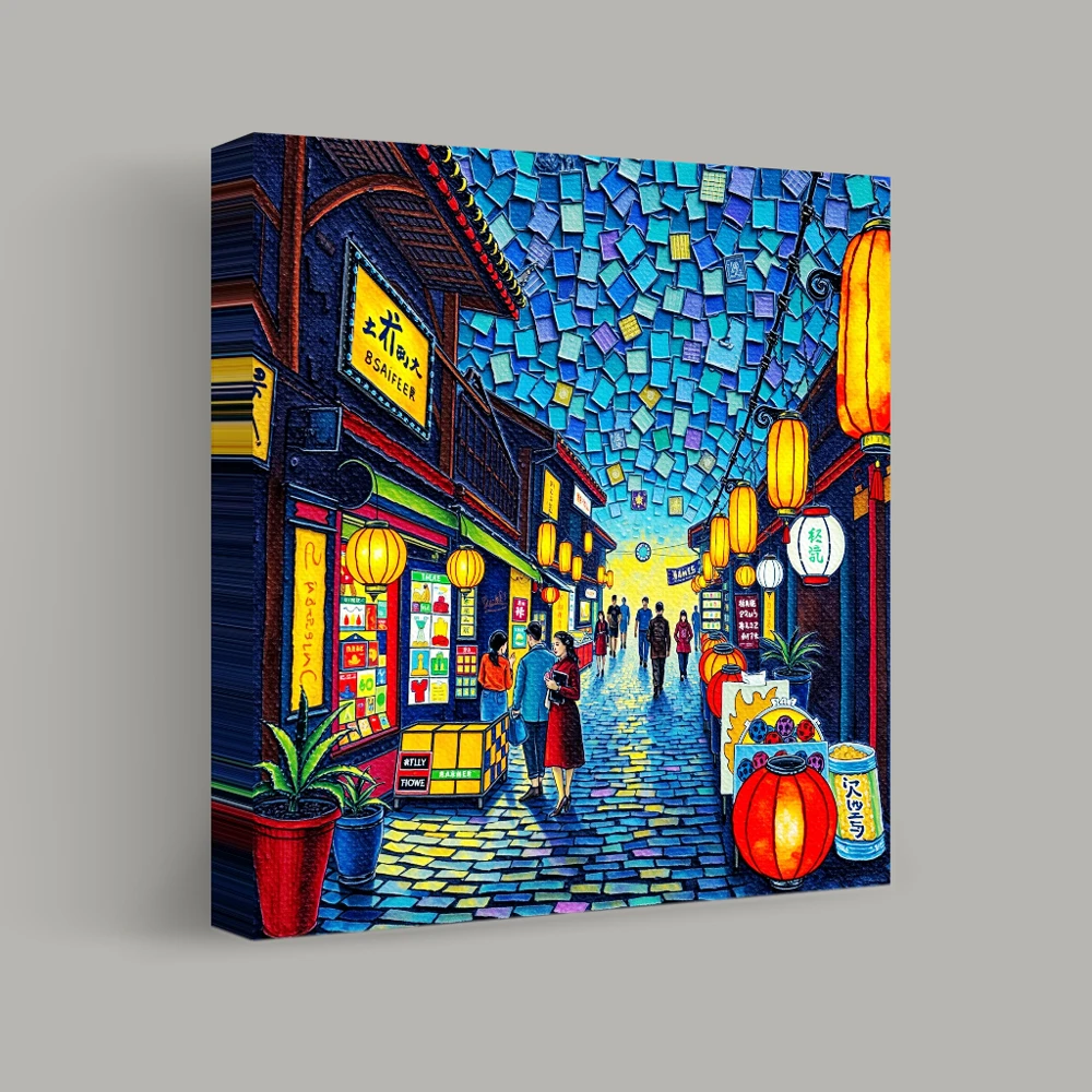 Evening Stroll Through Lantern Alley — canvas
