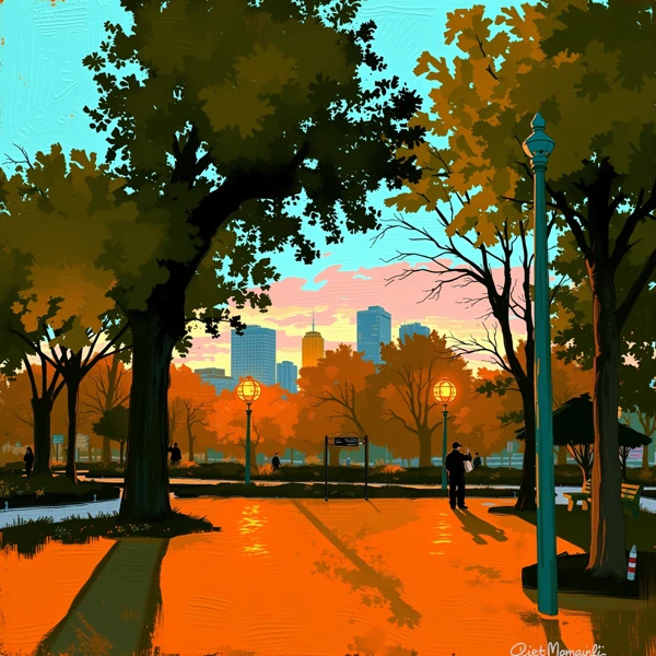 Autumn Stroll in the City Park