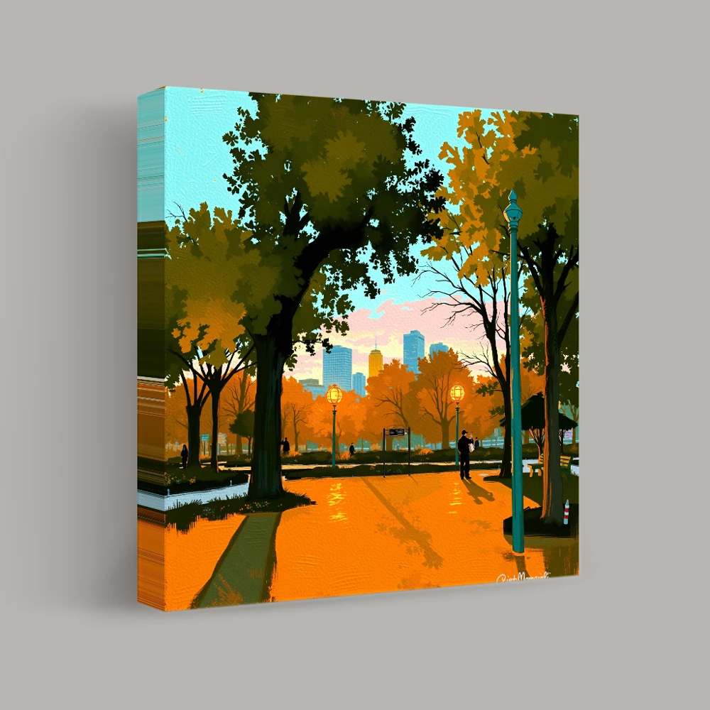 Autumn Stroll in the City Park — canvas